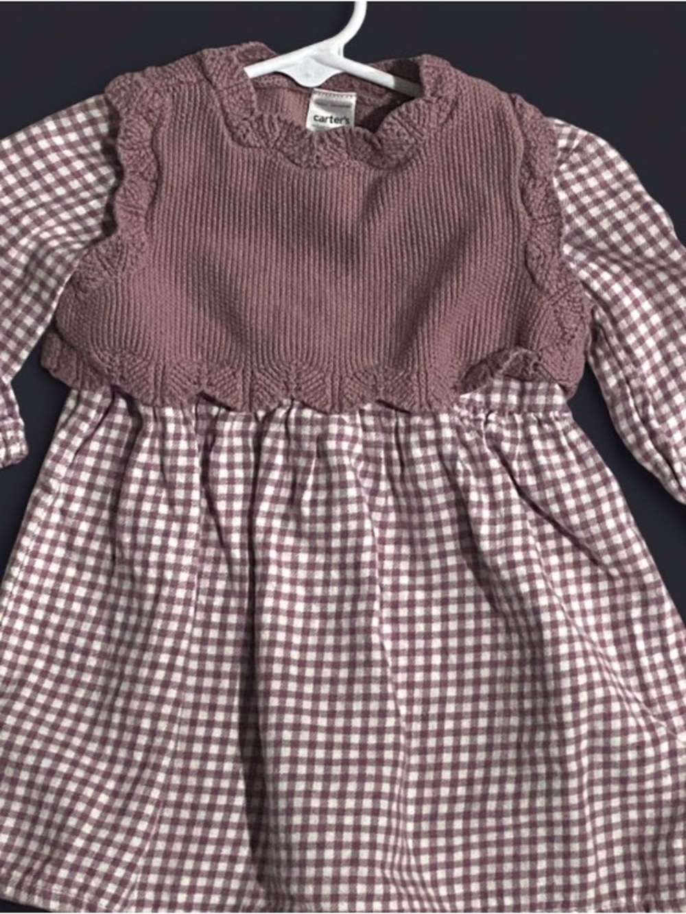 Carter's Dusty Mauve Knit-Overlay Gingham Dress 6 Months